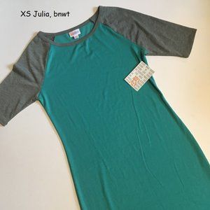 XS Lularoe Julia sheath dress, turquoise and grey